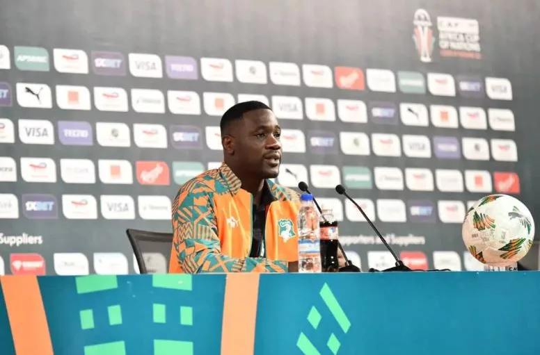 Emerse Faé, sélectionneur de la Côte d'Ivoire, en conférence de presse, avant la finale de la CAN 2023 contre le Nigeria