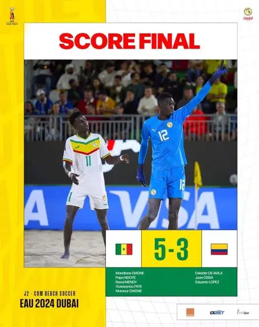 Le Sénégal bat la Colombie 5-3, au Mondial de Beach soccer