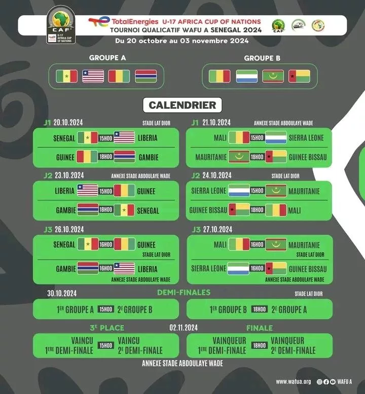 Calendrier Tournoi UFOA-A U17