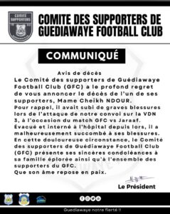 Communiqué comité supporters Guédiawaye FC